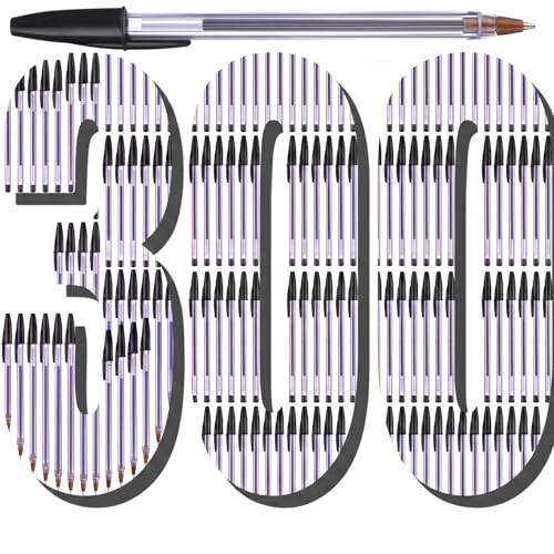300 Pack Ballpoint Pens Bulk Black Ink 1.0mm Medium Point Click Pens Bullet Tip Refillable No Bleed Smooth Writing for Office Nurse Teacher Home Server Journal - color: Black