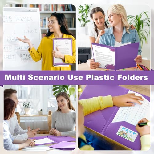 Henoyso 24 Pack Take Home Folders with 2 Pockets and Tabs, Plastic Classroom Communication Homework Folder School-to-Home with Clear Front Pocket for Students Parent Teacher Connector (Purple) - color: Purple