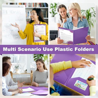 Henoyso 24 Pack Take Home Folders with 2 Pockets and Tabs, Plastic Classroom Communication Homework Folder School-to-Home with Clear Front Pocket for Students Parent Teacher Connector (Purple) - color: Purple