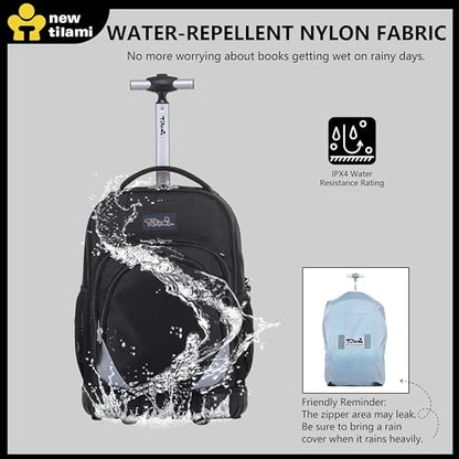 NEW TILAMI Rolling Backpack for Kids 18 Inch Wheeled Laptop Backpack Kids School Travel - color: Black