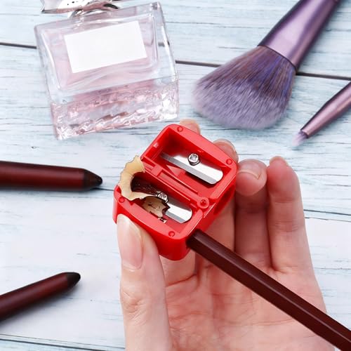 Double Hole Pencil Sharpener, Manual Dual-Size Compact Design with Shavings Case, Portable Handheld for Office, Drawing, Travel, Red - color: Red