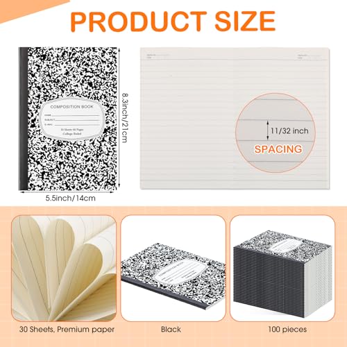 Fainne 100 Pack College Ruled Composition Notebooks A5,Black - color: black