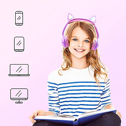 Olyre Kids Headphones, Safe 85db Volume Control Light Up Cat Ear Headphones Purple-Pink and All-Pink