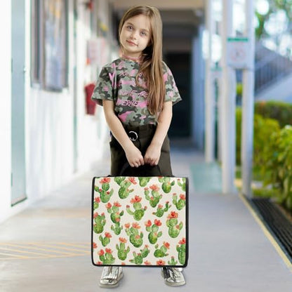 Cartoon Cute Cactus Zipper Binder 3 Ring 1.5 Inch School Binder Organizer with Shoulder Strap Handle File Folder Pockets Large Capacity Students Girl Boy Men Office Work - color: Cartoon Cute Cactus