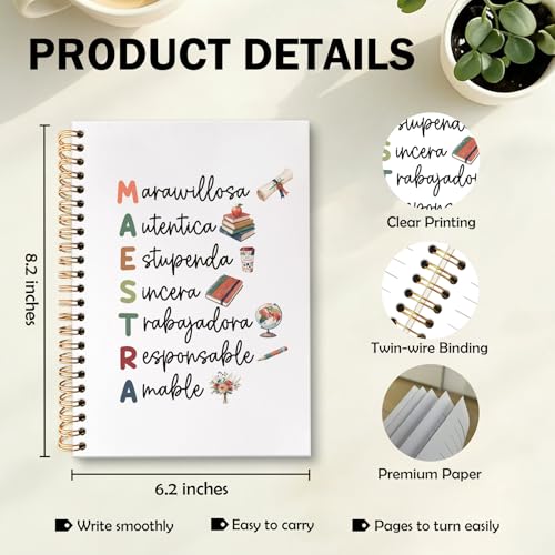 Teacher Spiral Notebook Journal, End of Year Best Teacher Gifts Journal for Notes Planning, Maestra for Notes Planning Gifts, Teachers Office Supplies, 5.5 X 8.3 Inch - color: Maestra