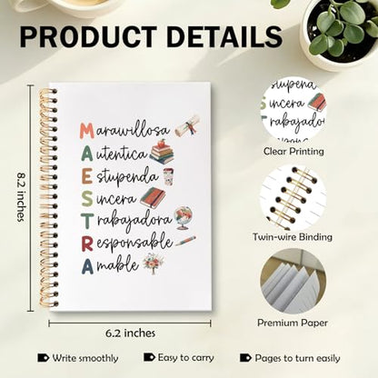 Teacher Spiral Notebook Journal, End of Year Best Teacher Gifts Journal for Notes Planning, Maestra for Notes Planning Gifts, Teachers Office Supplies, 5.5 X 8.3 Inch - color: Maestra
