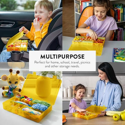 Large Kids Snack Box Containers Set of 2 -100 Labels, BPA-Free, Adjustable Compartments, Dishwasher Safe, Reusable Tray, Food Grade, Meal Prep Container, PARENT TESTED PARENT APPROVED AWARD (Yellow) - color: Yellow, size: Large