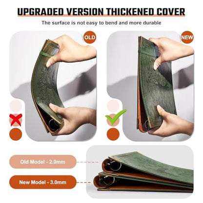 Ovesmusl PU Leather 3 Ring Binder 1 Inch Round Ring Binder Holds 200 Sheets | Fits 8.5"x11" Letter Size Paper, Notebook Cover Loose Leaf Organizer, Green Tree - color: Green Tree, size: 1" Ring
