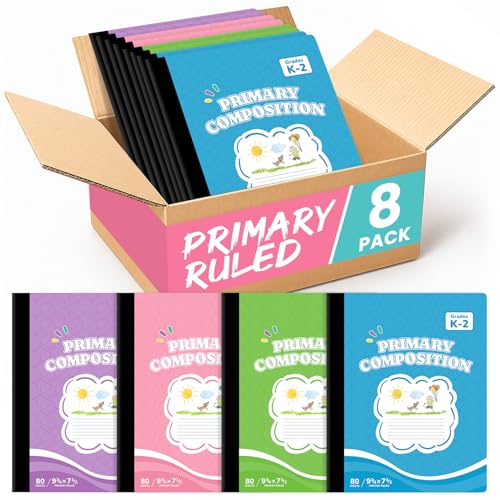 Taja 8 Pack Primary Composition Notebook K-2, Cute Composition Book Primary Ruled, 9-3/4" x 7-1/2", 160 Pages (80 Sheets), Perfect for School Office Supplies, Pastel Colors - size: 8-Pack