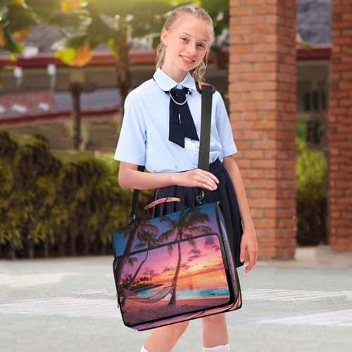 3 Ring Zipper Binder Pink Sunset Ocean Beach Binders Bag with Shoulder Strap 500 Sheets Paper Organizer Trapper Keeper Documents Storage File Folder for School Office - color: A495
