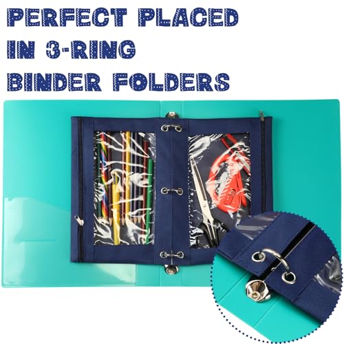 Marspark 30 Packs Pencil Pouch 3 Ring Binder Pen Pouch Cloth Pencil Pouches Zipper Pen Case Bag with Clear Window for School Office Writing Supplies Gifts(Navy Blue) - color: Navy Blue