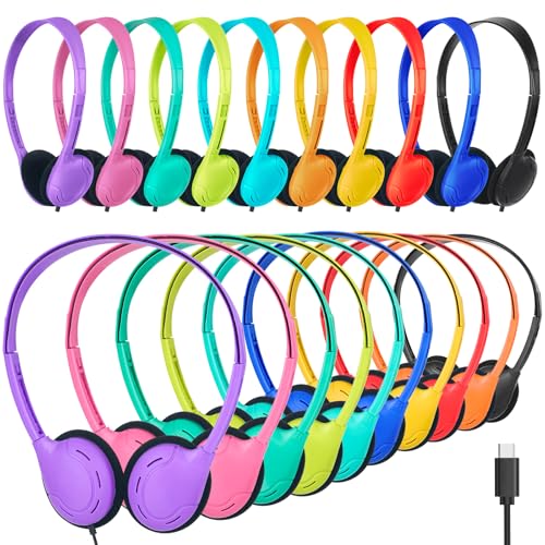 USB C Headphones Bulk 10 Pack for Classroom School Kids,On-Ear Wired | Type C Headphones Compatible with Pad Smartphones for Boys Girls Students Travel Mixed Colors - size: 10 Pack