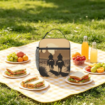 Western Cowboy Lunch Box Bag, Portable Lunch Bag,Reusable Insulated Freezer Lunch Bag for Men Women Kids Picnic Camping and Work - color: Western Cowboy