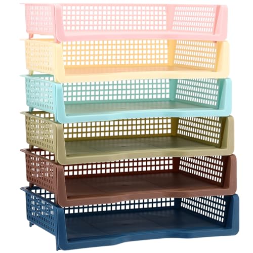 Weysat 6 Pcs Turn in Trays Classroom, Stackable Paper Tray for Classroom Organization Plastic Desk File Organizer Bin Basket for Library Drawer Teacher Office Document Storage (Morandi Tones,Wide) - color: Morandi Tones, size: Wide
