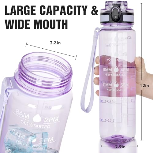 OLDLEY Water Bottle, 32oz Motivational Sports Water Bottle with Time Marker - Times to Drink - Tritan, BPA Free, Wide Mouth Leakproof,Amethyst - color: Amethyst