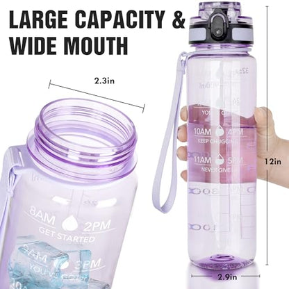 OLDLEY Water Bottle, 32oz Motivational Sports Water Bottle with Time Marker - Times to Drink - Tritan, BPA Free, Wide Mouth Leakproof,Amethyst - color: Amethyst