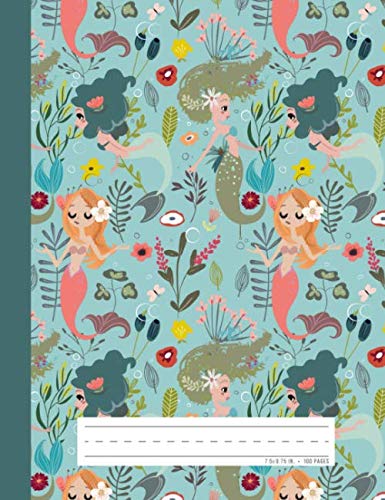 Primary Composition Notebook: Grades K-2 School Exercise Book | Dotted Midline with Story Picture Space | Pretty Mermaids