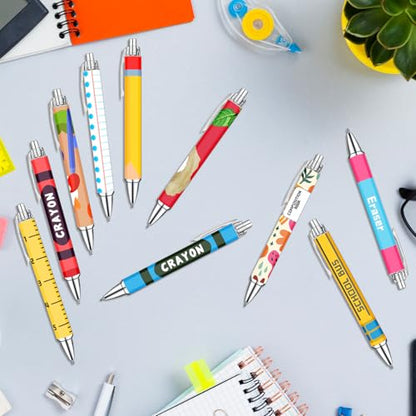 Teacher Appreciation Week Ballpoint Pens Set of 10 – Colorful Crayon-Inspired Teacher Theme Pens with Classroom Supply Designs – Smooth Black Ink Pens for Classroom, Office, and Thank You Gifts - style: Chalk Teacher
