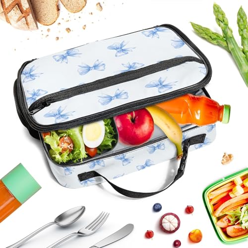 WOBAGMEN Bow Lunch Box for Kids, Cute Insulated Lunch Bag for Boys Girls,Waterproof Lunch Box with Water Bottle Holder for Teens Adults Picnic Travel Back to School (Blue Big Bow) - color: Blue Big Bow