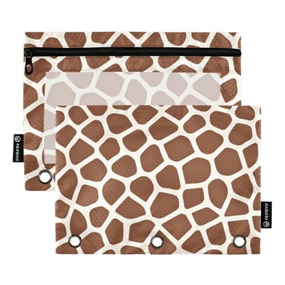 2 Pack 3 Ring Binder Pencil Pouch Giraffe Skin Pencil Case Pencil Bags with Zipper, Clear PVC Binder Pockets for Office Daily Supplies - color: Color 1