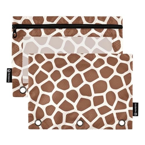 2 Pack 3 Ring Binder Pencil Pouch Giraffe Skin Pencil Case Pencil Bags with Zipper, Clear PVC Binder Pockets for Office Daily Supplies - color: Color 1