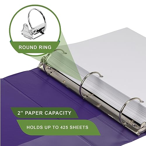 Samsill Plant-Based 2 Inch Durable Round Ring, View Binder, Eco-Friendly, USDA Certified Biobased, 2 Count, Pack of 1, Purple - color: Purple, size: 2", style: 2 Pack