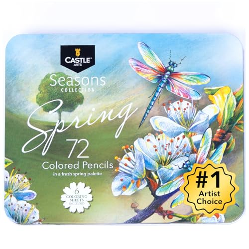Castle Art Supplies 72 Spring Colored Pencils Set | Wax-Based Pencils with Soft, Smooth Cores | Spring-Inspired Palette for Adult Artists | Organized in Display Tin | Seasons Collection - color: Spring
