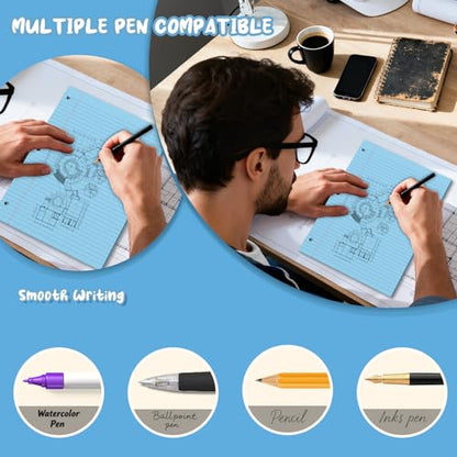 Blue Loose Leaf Paper 8 x 10.5, 120 Sheets Lined Paper College Ruled Paper, 3 Hole Punched Notebook Paper College Ruled, 3 Ring Binder Paper 8 x 10.5, Filler Paper College Ruled for Office, School - color: Blue-120 Pcs
