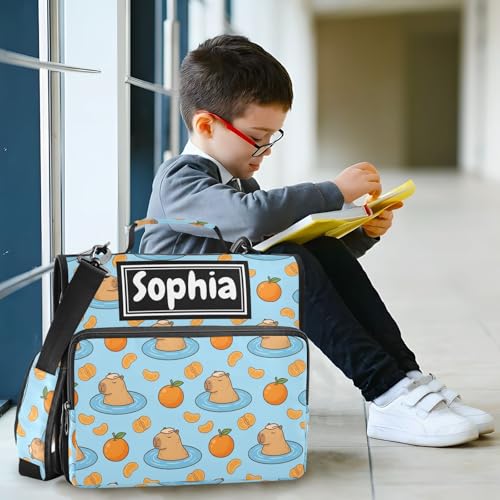 Capybara Fruits Blue Print Custom Zipper Binder Bag 3 Ring with Shoulder Strap & Handle Personalized Binder Bag Expandable File Folder for School - color: Multi-capybara Fruits Blue