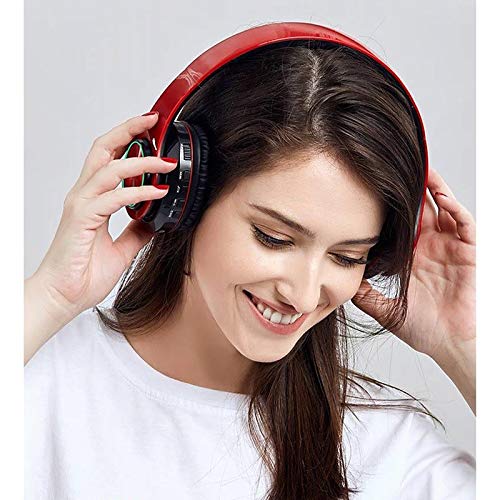 Bluetooth Over Ear Headphones, Colorful LED Lights Deep Bass Headphones with Microphone, Lightweight Wired and Wireless Foldable HiFi Stereo Headphones for Classroom/Home Office/Mobile Phone (Red) - color: Red Black