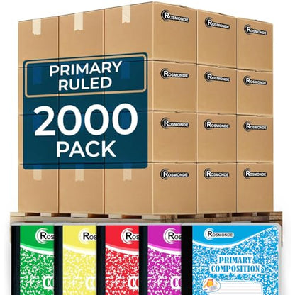 Rosmonde 2000 Pack (Pallet) Composition Notebooks Bulk, Primary Ruled, Full Pallet of Composition Notebooks, 100 Sheets (200 Pages), 9-3/4 x 7-1/2, Bulk Notebooks for Grades K-2, 4-7 Days Transit - size: 2000 Pack | Full Pallet, style: Primary Ruled - Col