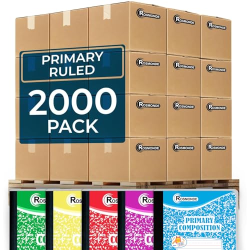 Rosmonde Primary Composition Notebooks Bulk, 2000 Pack, Primary Ruled, K-2 | Full Pallet of Composition Notebooks, 100 Sheets (200 Pages), 9-3/4 x 7-1/2, Bulk Notebooks for Grades K-2, 4-7 Days Transit - size: 2000 Pack | Full Pallet, style: Primary Ruled