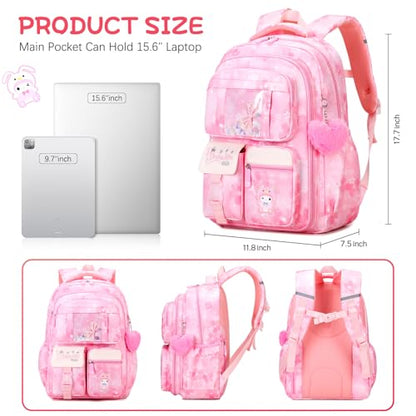 Jafeton Backpacks for Girls, Girls Backpack with Insulated Lunch Bag and Pencil Case for Kids Teens Elementary Middle High School Student, Cute Bow School Bag Travel Daypacks Book Bag Set - color: Pink