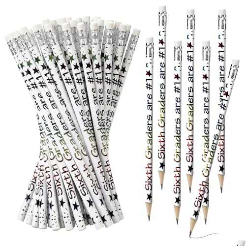 Tenceur 24 Pcs 6th Graders Pencils Bulk Motivational Pencils with Erasers Inspirational Pencil with Back to School Supplies for Kids Student Teacher Classroom Reward - style: 6th Graders
