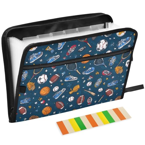 Gredecor Baseball Football Ball Pattern Expanding File Folder 13 Pockets Sports Theme Expandable Filing Folders Accordion Document Files Organizer for A4 Letter Size Paper - color: Baseball Football