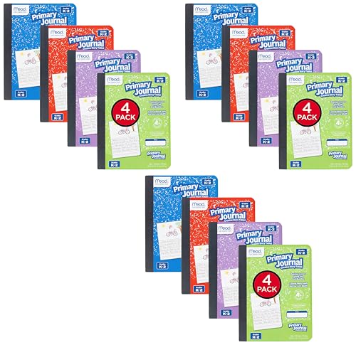 Mead Primary Journal Creative Story Tablet Composition Notebook, 7.5" x 9.75", Grades K-2, 100 Sheets, Assorted Colors (610051-ECM) (Pack of 12) - color: Assorted Colors, size: 12 Pack