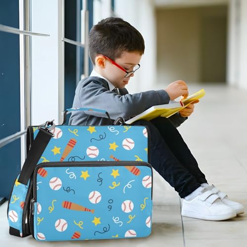 Baseball Star Blue Pattern 3 Ring Zipper Binder with Shoulder Strap & Handle 1.5 Inch D-Ring Zippered Bag with Pencil Pouch,Expanding File Folder, Binder Organizer for School or Office - color: Baseball Star Blue