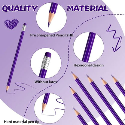 60 PCS Purple Pencils Bulk with Eraser, Pre-Sharpened HB Pencils for Writing & Drawing, School Supplies for Kids Homework, Tests, Art Crafts & Teacher Grading (Purple) - color: purple