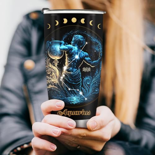 Horoscope Aquarius 20oz Insulated Tumblers Travel Mug Cup Gifts for Birthday Boys Girls Men Women Son Daughter Travel Essentials Accessories Must Have Cold Iced - color: Aquarius