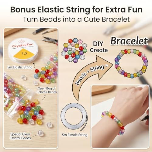 DIY Journal Kit for Girls, Cute Kawaii Stationery Gift Set with 2 Hole-Punched Spiral Notebooks , 2 Beadable Pens, 100 Beads&5m Elastic String,Arts and Crafts Birthday Gift for Tween Girls Age 8-12+