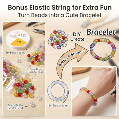 DIY Journal Kit for Girls, Cute Kawaii Stationery Gift Set with 2 Hole-Punched Spiral Notebooks , 2 Beadable Pens, 100 Beads&5m Elastic String,Arts and Crafts Birthday Gift for Tween Girls Age 8-12+