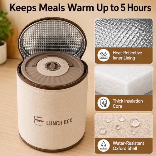 3 Pcs Insulated Lunch Box Set (47oz Total), Stackable Stainless Steel Thermal Food Container with Bag, Portable Bento Box for Hot Food, Leakproof Design with Knife, Fork & Spoon