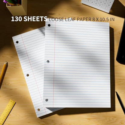 650 Sheets Loose Leaf Paper 8" x 10.5" Filler Paper College Ruled 3-Hole Punched Lined Paper Notebook Paper for 3-Ring Binders Notepad Writing Note Pads Ideal for Home, School, Office - color: White - 5 Pack