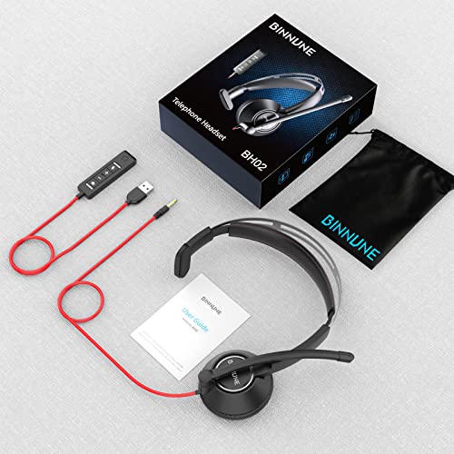 BINNUNE USB Headset with Microphone for PC Computer Laptop Cell Phone, Wired Headphones with Noise Cancelling Mic for Teams Zoom Call Center Office Work from Home