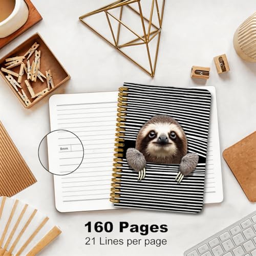2 Pcs Funny Sloth Spiral Notebook, Sloth Gifts for Women Journal Notebook | A5 160 Pages Sloths College Ruled Notebook, Spiral Notepad, Hardcover Journals for Writing Travel Office, School Supplies - color: Multicolour 0035