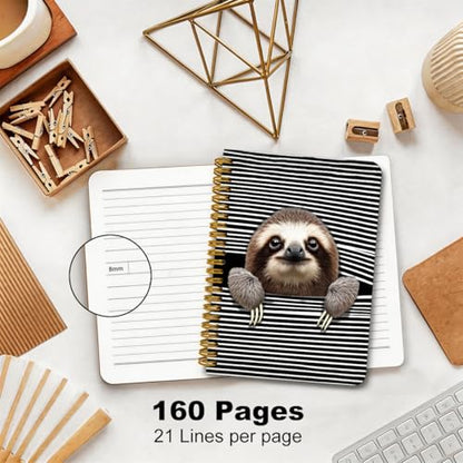 2 Pcs Funny Sloth Spiral Notebook, Sloth Gifts for Women Journal Notebook | A5 160 Pages Sloths College Ruled Notebook, Spiral Notepad, Hardcover Journals for Writing Travel Office, School Supplies - color: Multicolour 0035