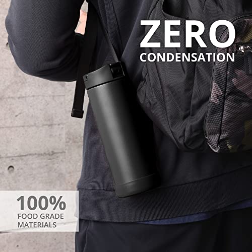 Elemental Iconic Kids Water Bottle for School - 100% Leak-Proof Insulated Water Bottles with Straw Lid & Pop-It Handle for Boys & Girls - Triple-Wall Insulated & BPA-Free, 14oz – Black | 14 oz black kids bottle has triple-wall insulation, straw lid, pop-i