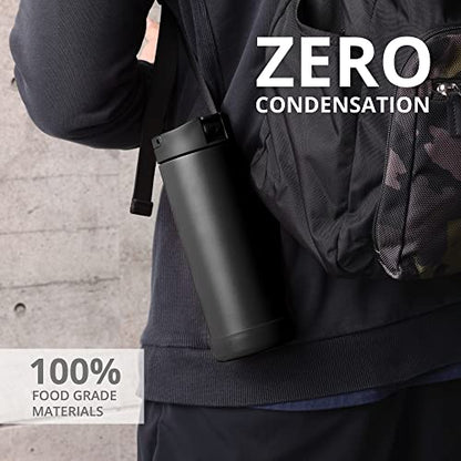 Elemental Iconic Kids Water Bottle for School - 100% Leak-Proof Insulated Water Bottles with Straw Lid & Pop-It Handle for Boys & Girls - Triple-Wall Insulated & BPA-Free, 14oz – Black | 14 oz black kids bottle has triple-wall insulation, straw lid, pop-i