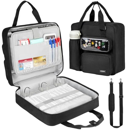Zipper Binder 3 Ring with Ita Window,700 Sheets Capacity, Binder 3 Inch with Shoulder Strap Fits 13 Inch Laptop for School and Office,Black - color: Black（model B）