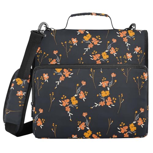 3 Ring Zipper Binder Yellow Orange Flowers Floral Binders Bag with Shoulder Strap 500 Sheets Paper Organizer Trapper Keeper Documents Storage File Folder for School Office - color: A1360